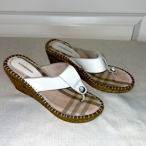 Burberry White Leather Espadrille Thong Wedge Sandals Size 7.5 Europe Size 38 - Picture 3 of 10